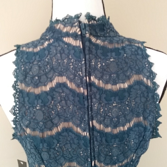 NWT Trixxi Lace Crochet High Neckline Floral Tulle Dress J 9 Blue / Green Cream - Picture 12 of 16